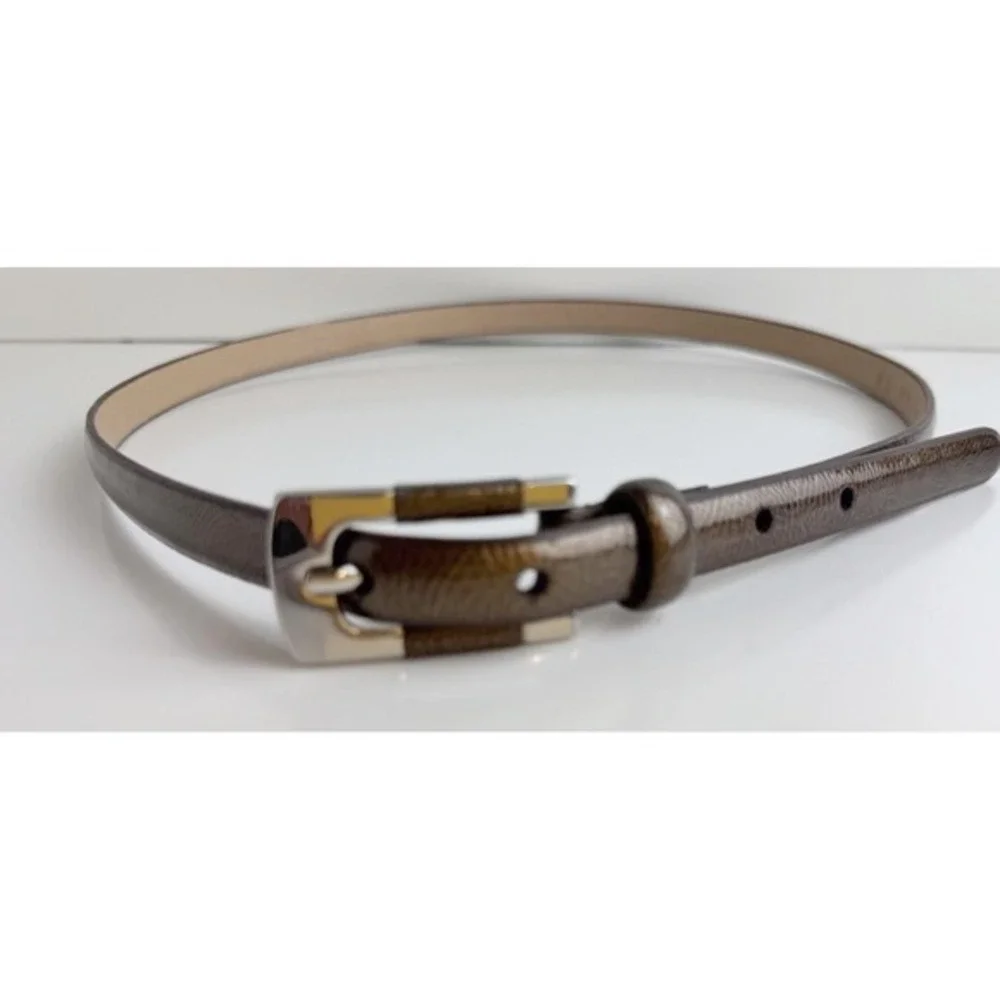 New York & Co‎ Skinny Belt Metallic Bronze Faux Leather Silver Buckle Chic 47-72